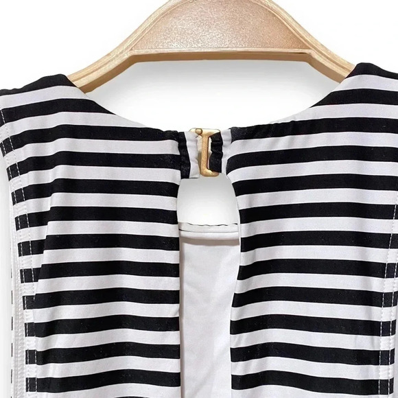 L*Space Laura Domino Black White Stripe Side Cut out Tie One Piece Swimsuit 4 - Picture 8 of 9